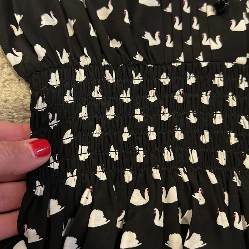 Kate Spade Swan Print Black & White Silk Rayon Dress, XS